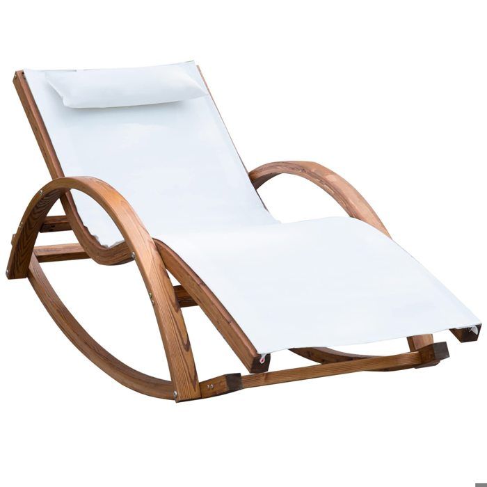 chaise longue à bascule bois pin - fauteuil berçant - transat - bain de soleil - matelas blanc résistant - extérieur